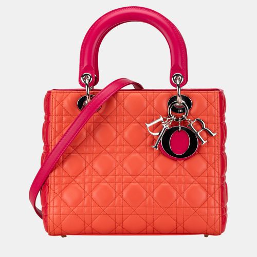 Medium Bicolor Lambskin Cannage Lady - Dior - Modalova