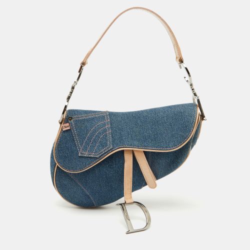 Beige Denim and Leather Saddle Bag - Dior - Modalova