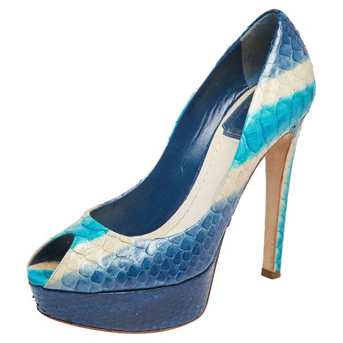 Python Leather Peep Toe Platform Pumps Size 36 - Dior - Modalova