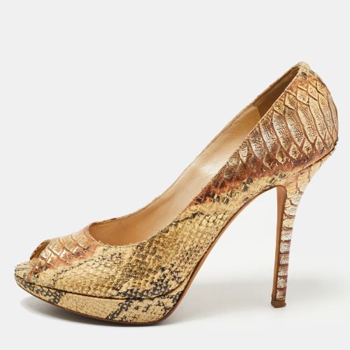 Yellow Python Embossed Leather Miss Peep-Toe Platform Pumps Size 40 - Dior - Modalova