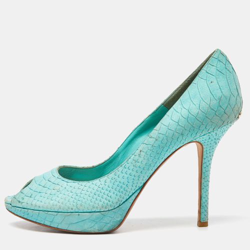 Turquoise Python Embossed Miss Peep Toe Pumps Size 39 - Dior - Modalova