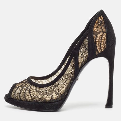 Lace and Suede Peep Toe Pumps Size 38.5 - Dior - Modalova