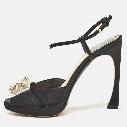 Satin Crystal Embellished Ankle Strap Sandals Size 36 - Dior - Modalova