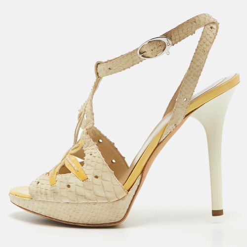 Off /Yellow Embossed Python and Patent Leather Platform Ankle Wrap Sandals Size 38.5 - Dior - Modalova