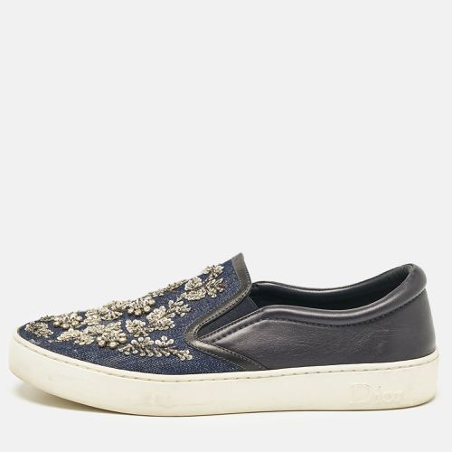 Denim and Leather Embellished Slip On Sneakers Size 39.5 - Dior - Modalova