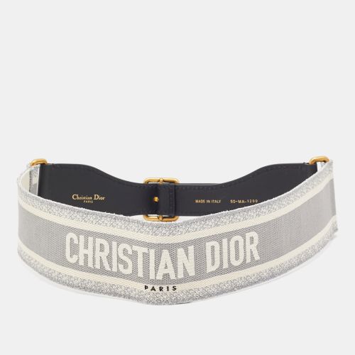 Grey/ Logo Embroidered Canvas And Leather Saddle Belt 80CM - Dior - Modalova