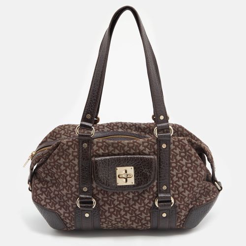 Dark Monogram Canvas And Leather Satchel - Dkny - Modalova