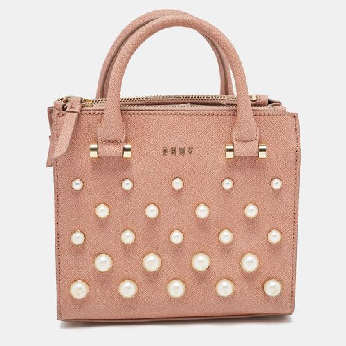 Textured Leather Pearl Embellished Double Zip Tote - Dkny - Modalova