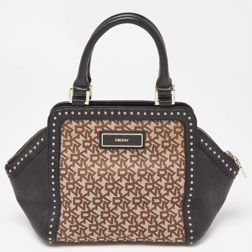 Black Signature Canvas and Leather Studded Satchel - Dkny - Modalova