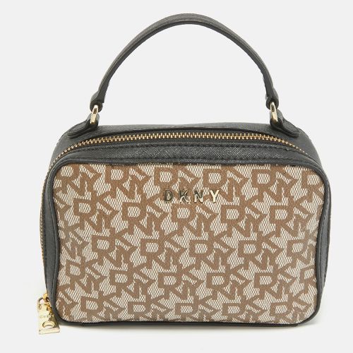 Beige Monogram Coated Canvas and Leather Zip Top Handle Bag - Dkny - Modalova