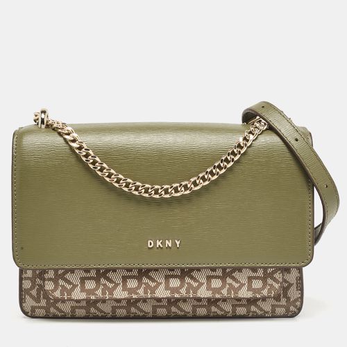 Beige Monogram Coated Canvas and Leather Flap Chain Shoulder Bag - Dkny - Modalova