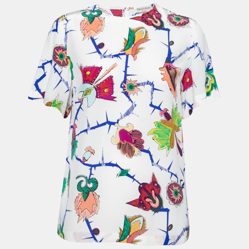 Printed Silk Round Neck Short Sleeve Top S - Emilio Pucci - Modalova