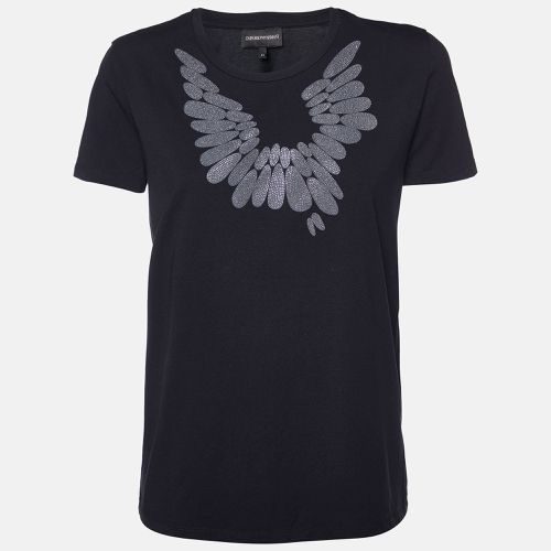 Embellished Cotton Crew Neck T-Shirt M - Emporio Armani - Modalova