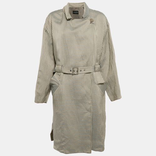 Gingham Linen Blend Trench Coat L - Emporio Armani - Modalova