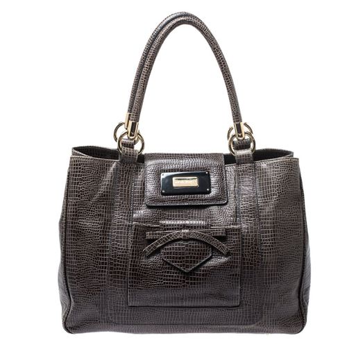 Olive Croc Embossed Leather Front Pocket Tote - Emporio Armani - Modalova