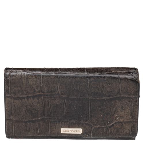 Croc Embossed Leather Flap Wallet - Emporio Armani - Modalova