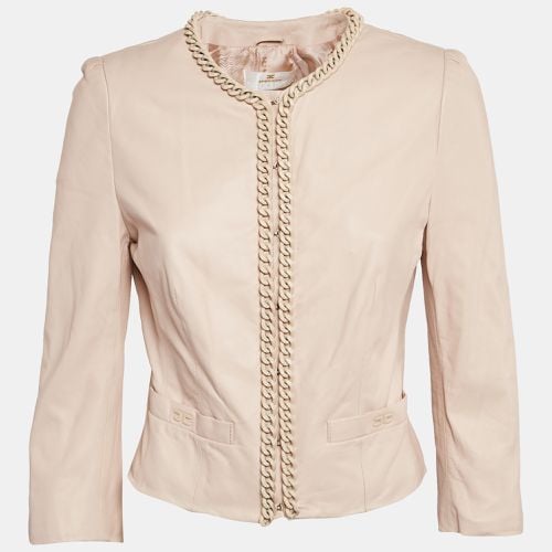 Gold Chain Embellished Leather Jacket L - Elisabetta Franchi - Modalova