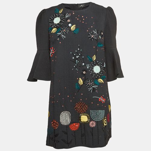 Sequin and Beads Embellished Crepe Bell Sleeve Mini Dress M - Elisabetta Franchi - Modalova