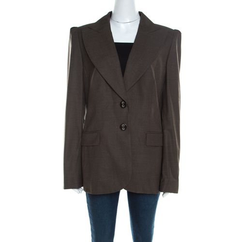 Olive Textured Wool and Silk Two Button Blazer L - Escada - Modalova