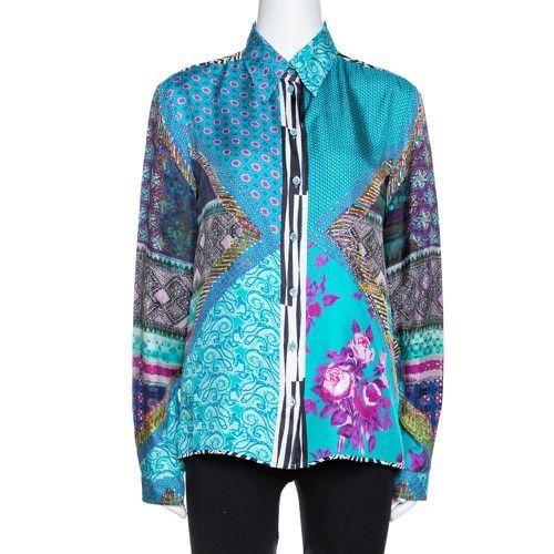 Teal Floral Print Silk Long Sleeve Shirt M - Etro - Modalova