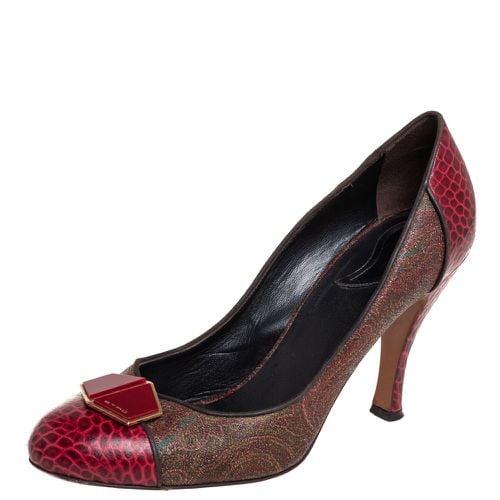 Brown Croc Embossed And Coated Canvas Bow Detail Pumps Size 40 - Etro - Modalova