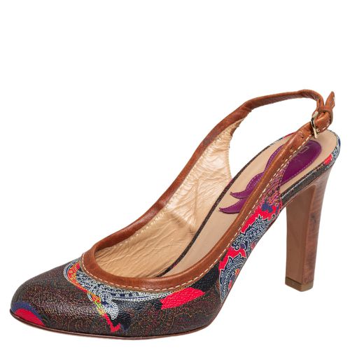 Paisley Print Coated Canvas and Leather Trim Slingback Pumps Size 37 - Etro - Modalova