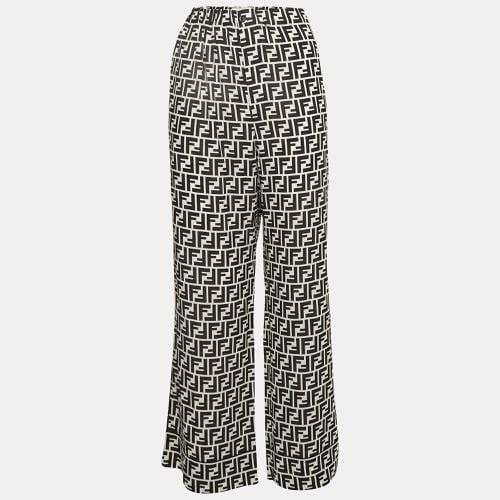 White Monogram Print Silk Crepe De Chine Wide Leg Pants L - Fendi - Modalova