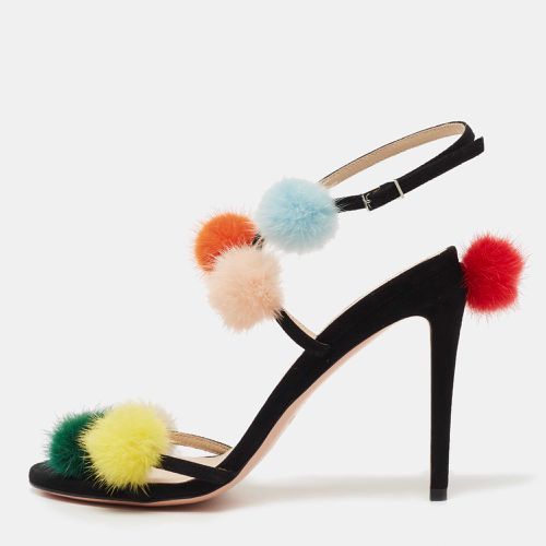 Suede Mink Fur Pompoms Ankle Strap Sandals Size 39 - Fendi - Modalova