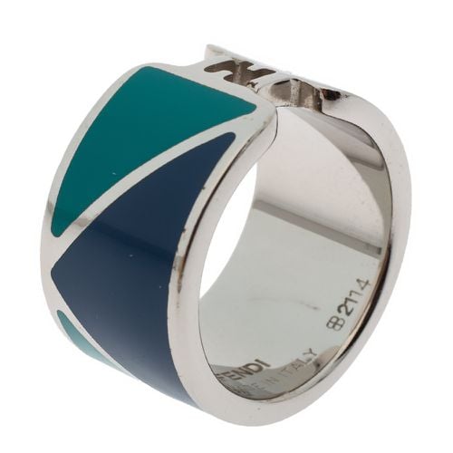 The sta Bicolor Enamel Silver Tone Band Ring M - Fendi - Modalova