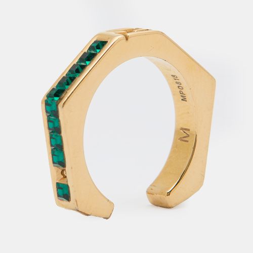 Tone & Green Crystal Studded Baguette Ring Size 54 - Fendi - Modalova