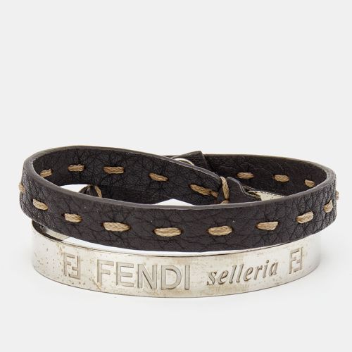 Selleria Tone Cuff & Metallic Leather Double Wrap Bracelet - Fendi - Modalova