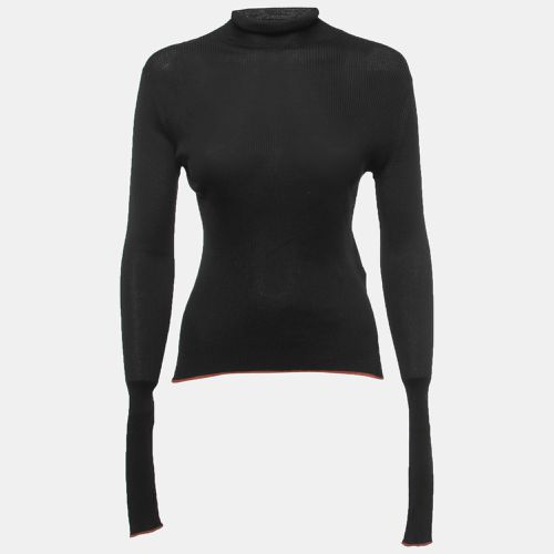 Silk Knit Contrast Hem Detail Turtleneck Pullover M - Fendi - Modalova