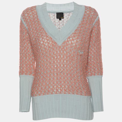 Peach/Light Blue Cotton Knit Blend Sweater S - Fendi - Modalova