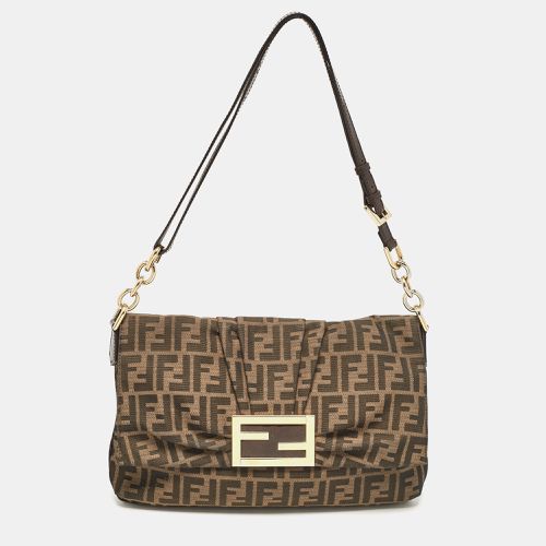 Tobacco Zucca Canvas and Patent Leather Mia Flap Shoulder Bag - Fendi - Modalova