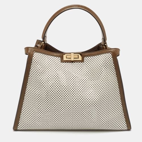 Khaki/ Perforated Leather Large X Lite Peekaboo Top Handle Bag - Fendi - Modalova