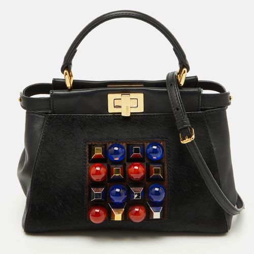 Leather and Calf Hair Studs Mini Peekaboo Top Handle Bag - Fendi - Modalova