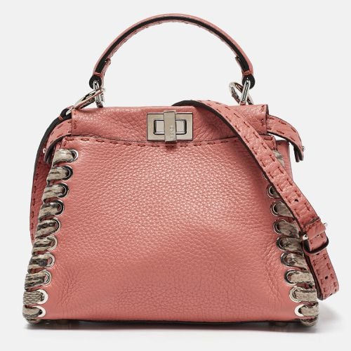 Old Rose Leather and Snakeskin Leather Mini Whipstitch Peekaboo Top Handle Bag - Fendi - Modalova