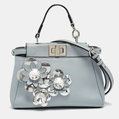 Light /Silver Leather Micro Crystal Flowerland Peekaboo Top Handle Bag - Fendi - Modalova