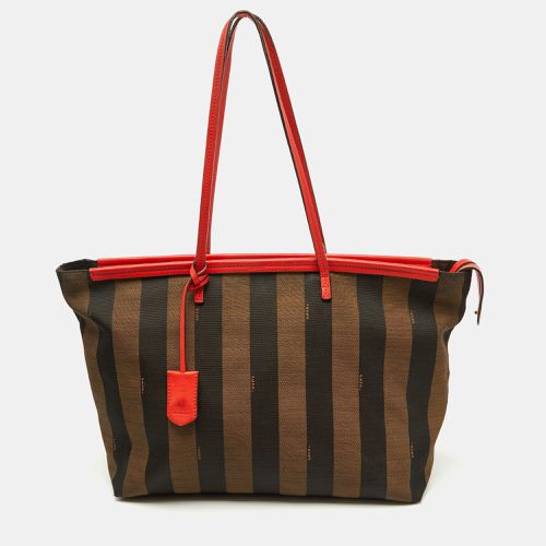 Tobacco/Orange Pequin Striped Canvas and Leather Roll Tote - Fendi - Modalova