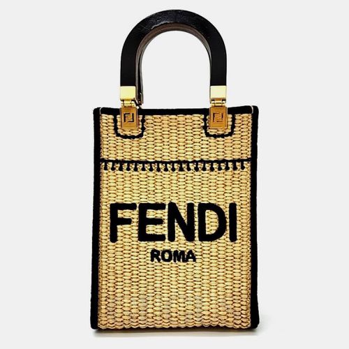 Black & Neutrals Raffia Mini Raffia Sunshine Shopper Bucket Bag - Fendi - Modalova