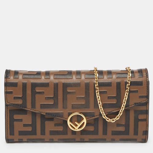 Tobacco Zucca Embossed Leather Flap Wallet on Chain - Fendi - Modalova