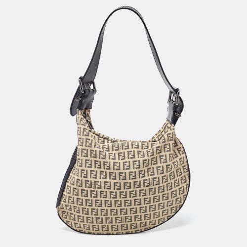 Black Zucchino Canvas and Leather Oyster Hobo - Fendi - Modalova