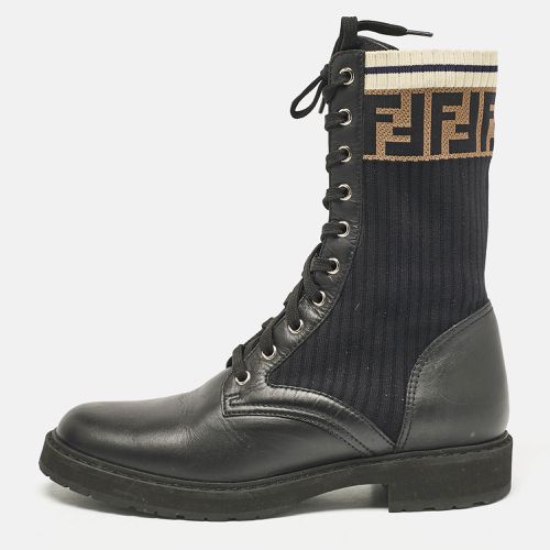 Brown Fabric and Leather Rockoko Combat Boots Size 40 - Fendi - Modalova