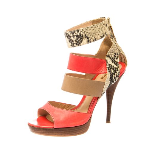 Tricolor Leather And Python Leather Ankle Strap Platform Sandals Size 37 - Fendi - Modalova