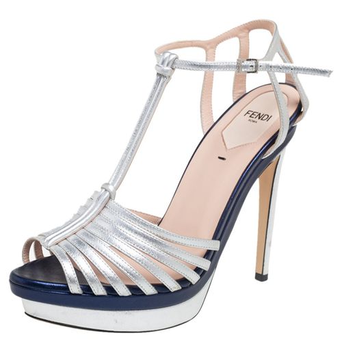 Metallic Leather T- Strap Platform Sandals Size 38 - Fendi - Modalova