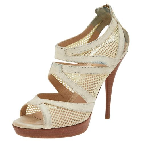 Off- Suede And Mesh Cage Open-Toe Platform Sandals Size 38 - Fendi - Modalova