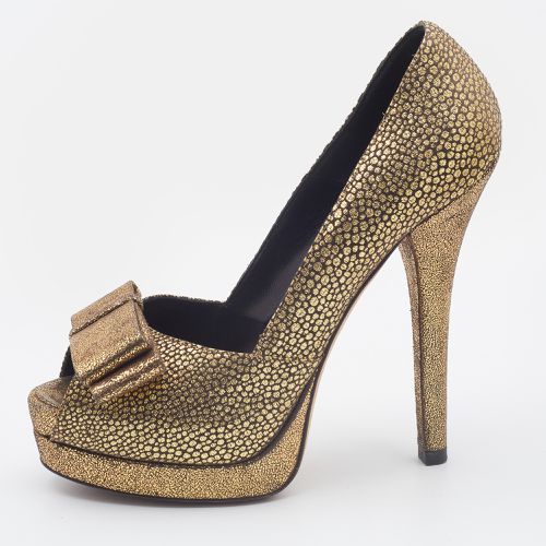 Metallic Brocade Fabric Deco Peep Toe Bow Platform Pumps Size 37.5 - Fendi - Modalova