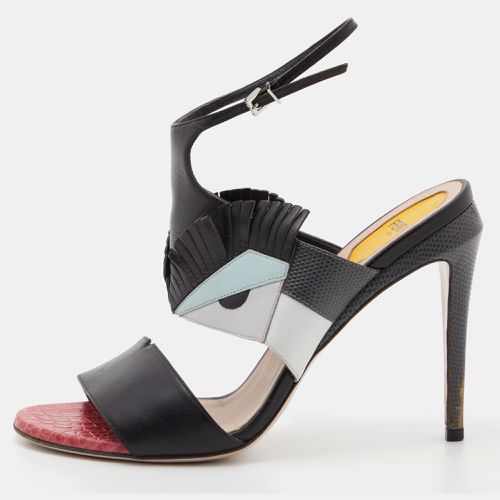 Tricolor Leather and Embossed Lizard Monster Eye Ankle Strap Sandals Size 39 - Fendi - Modalova