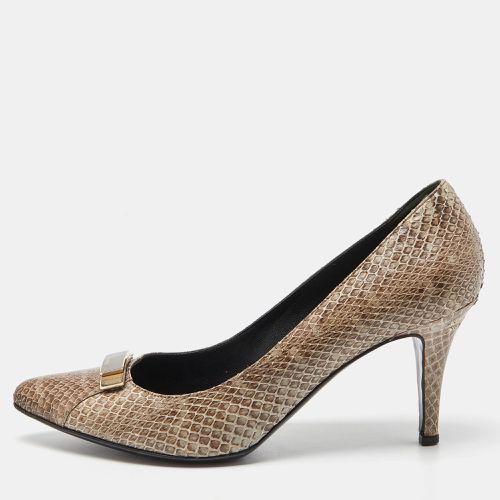 Brown Watersnake Leather Pointed Toe Pumps Size 39.5 - Fendi - Modalova