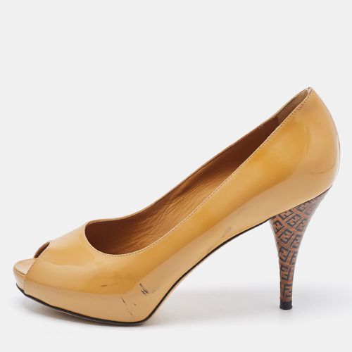 Patent Leather Zucca Heel Peep Toe Pumps Size 37 - Fendi - Modalova